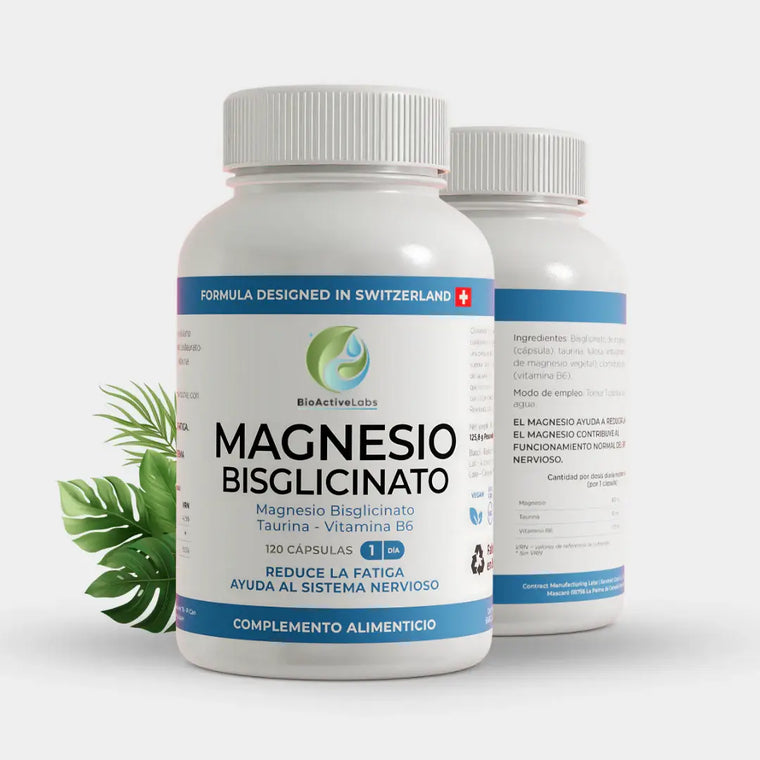 Magnesio para el cansancio y los nervios | Bisglicinato 160 mg + Taurina y B6 | 120 Cápsulas