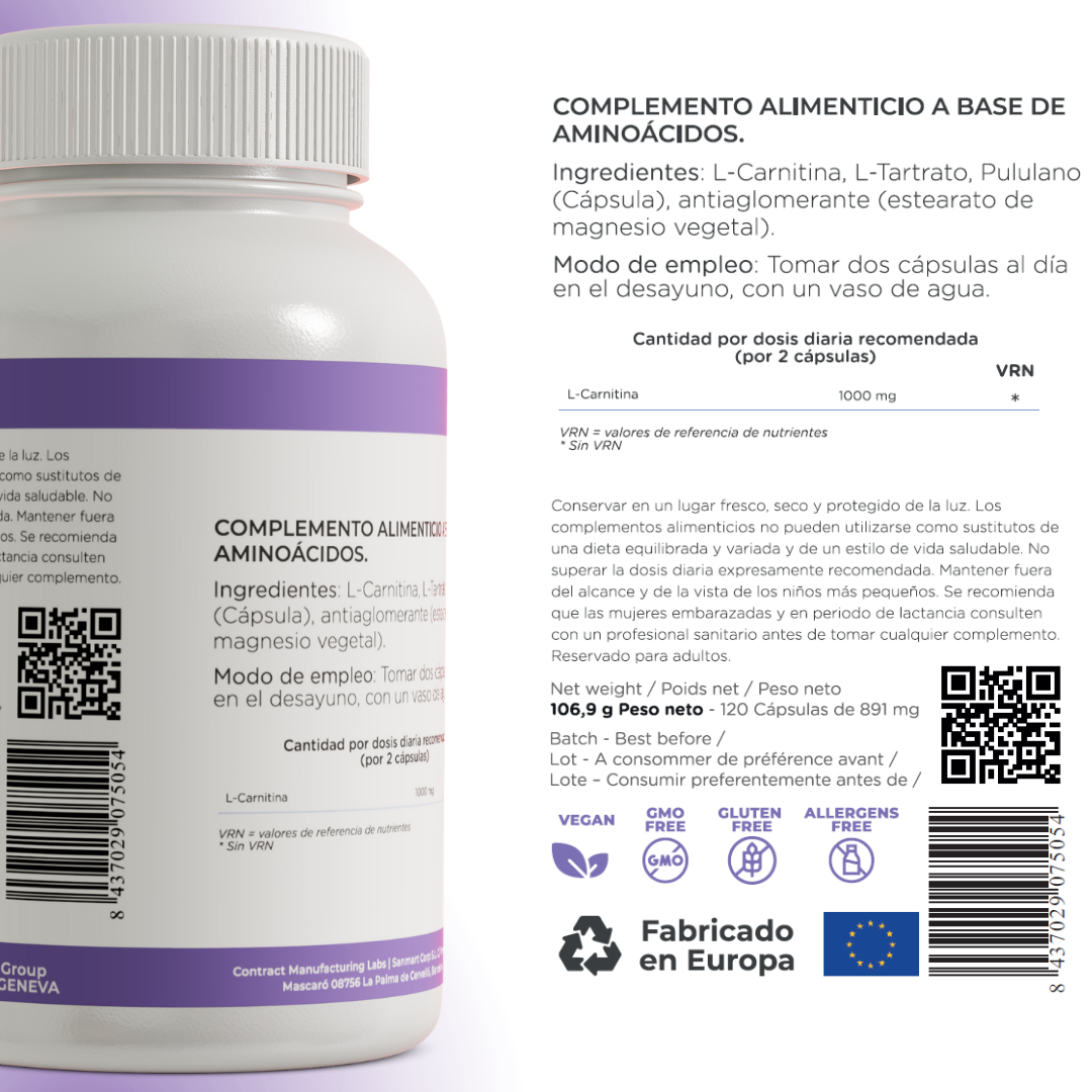 L-Carnitina Tartrato 1000 mg | 120 Cpsulas | BioActiveLabs L-Carnitina Tartrato 1000 mg | 120 Cpsulas | BioActiveLabs