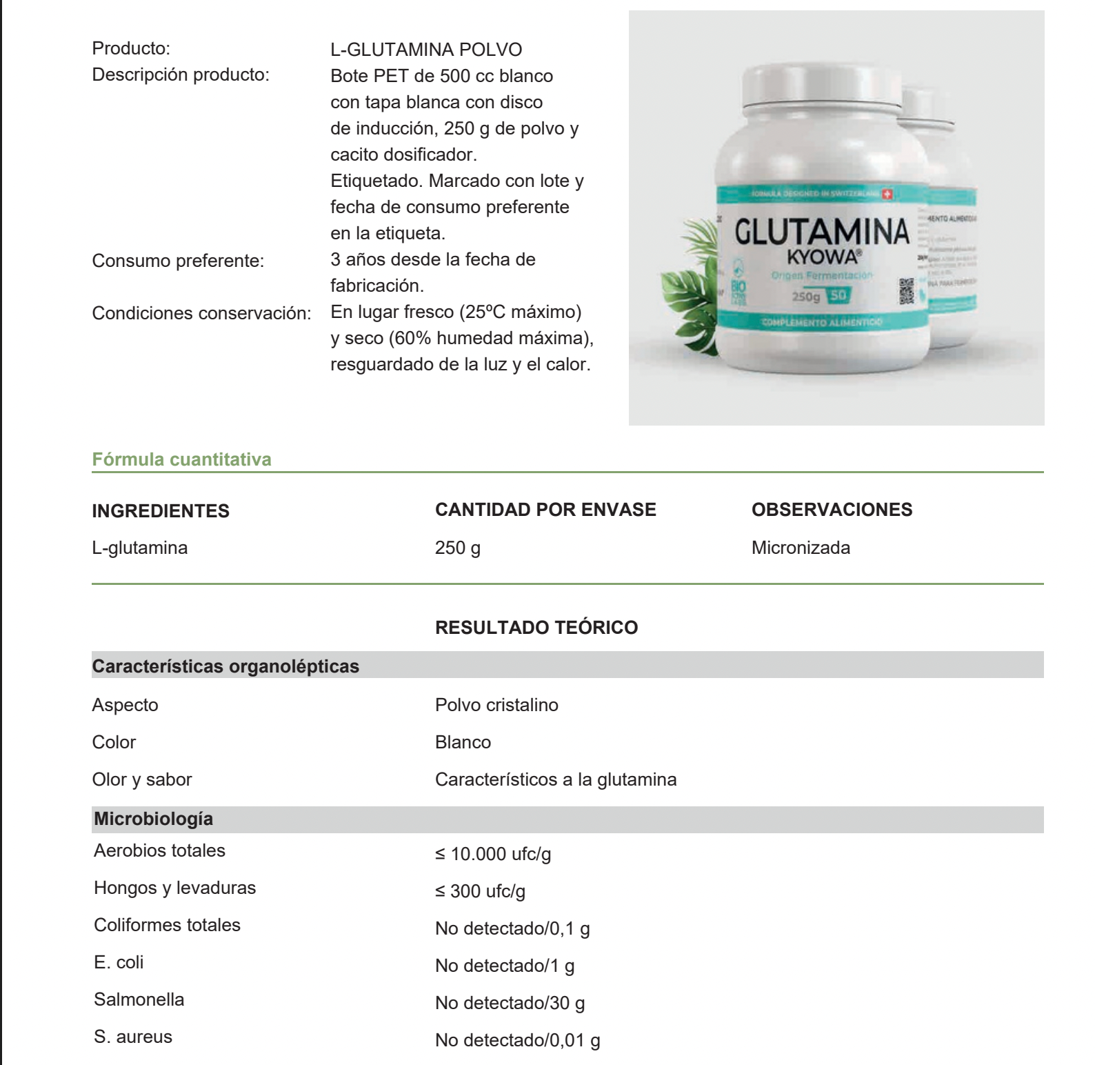 L-Glutamina Kyowa® 5 g por dosis · 100 % pura y vegana – BioActiveLabs